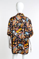 Vintage Nicole Miller Snack Print Silk Button Up back on mannequin @recess la