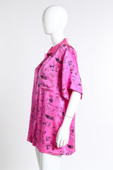 Vintage Nicole Miller Tattoo Print Silk Button Up side on mannequin @recess la