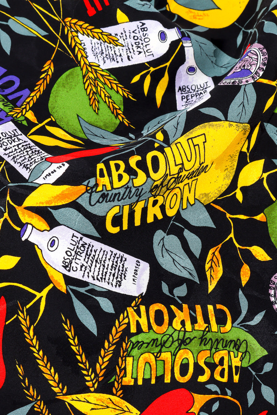 Nicole Miller Absolut Vodka Silk Scarf absolut citron motif closeup @Recessla