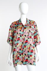 Vintage Nicole Miller Concert Ticket Silk Button Up front on mannequin @recess la