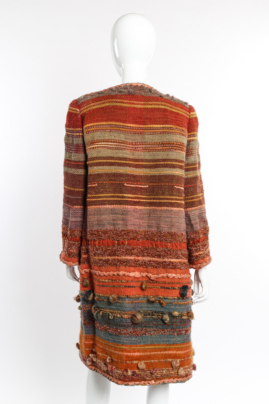 Woven Carpet Coat by Norma Walters on mannequin back @recessla