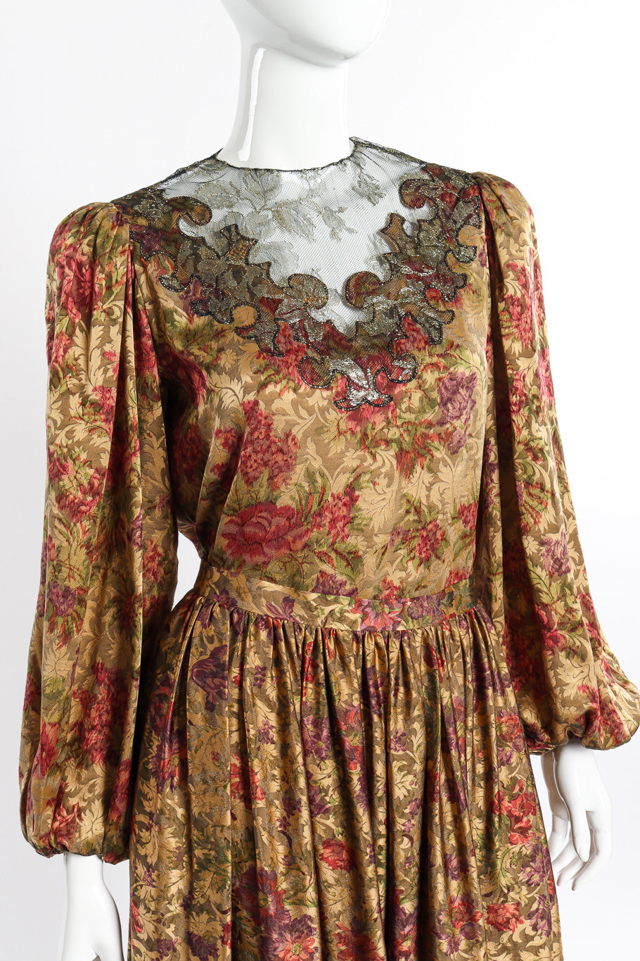 Vintage Oscar de la Renta Damask Jacquard Top and Skirt Set front on mannequin closeup @recessla