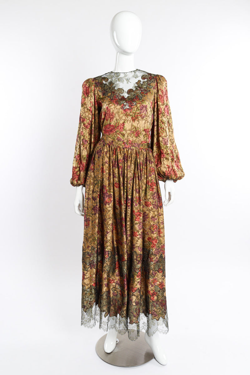 Vintage Oscar de la Renta Damask Jacquard Top and Skirt Set front on mannequin @recessla