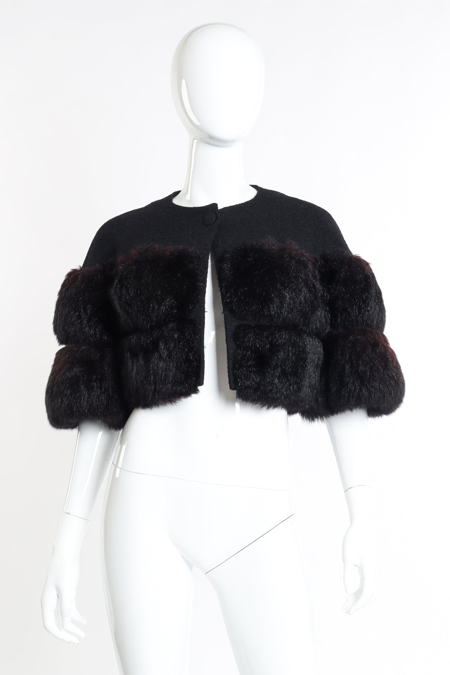 Vintage Pauline Trigere Cropped Fur Jacket front on mannequin @recessla