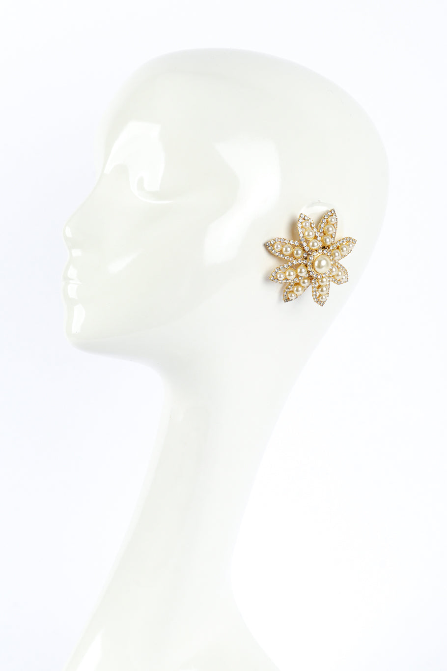 Vintage Marie Ferrá Pearl & Rhinestone Flower Earrings worn @RECESS LA