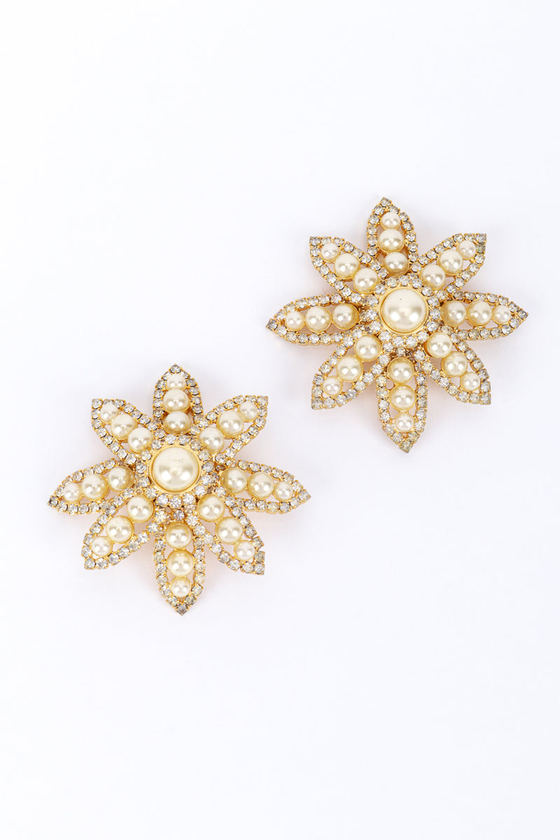 Vintage Marie Ferrá Pearl & Rhinestone Flower Earrings @RECESS LA