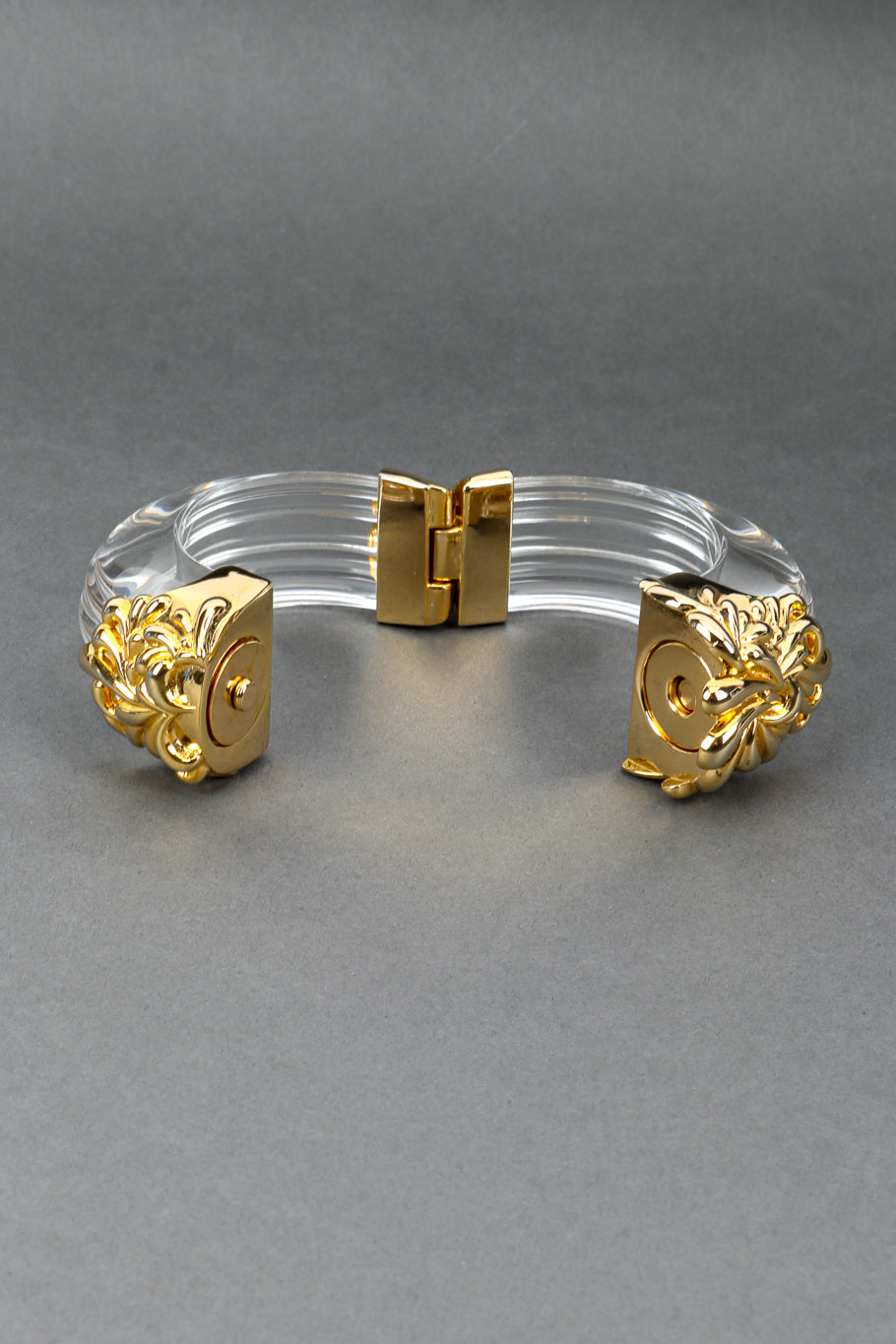 Vintage Lucite Chrysanthemum Bracelet II front unhinged @recess la