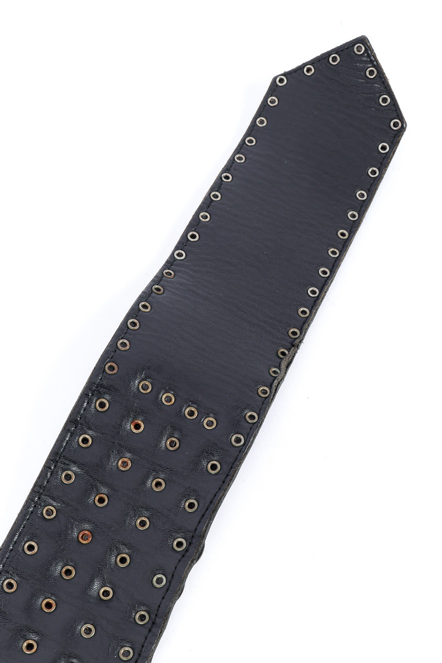 Red Balls on Fire Disc Stud Leather Belt backside @Recessla