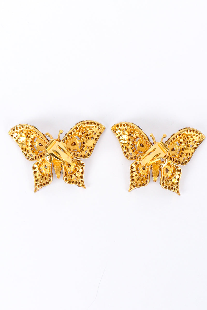 Vintage Crystal Butterly Earrings both earrings back view on white backdrop @Recessla