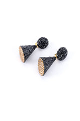 Vintage Richard Kerr Jet Black Crystal Cone Earrings 3/4 angle @Recessla