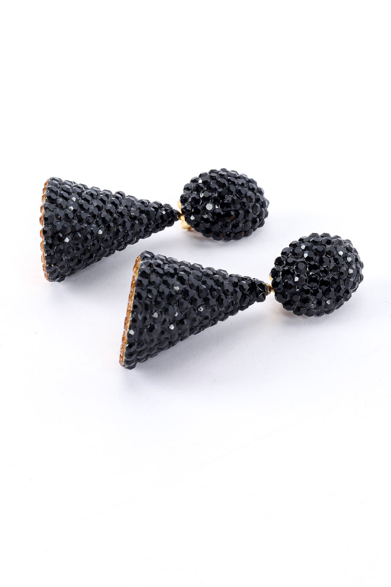 Vintage Richard Kerr Jet Black Crystal Cone Earrings 3/4 angle closeup @Recessla