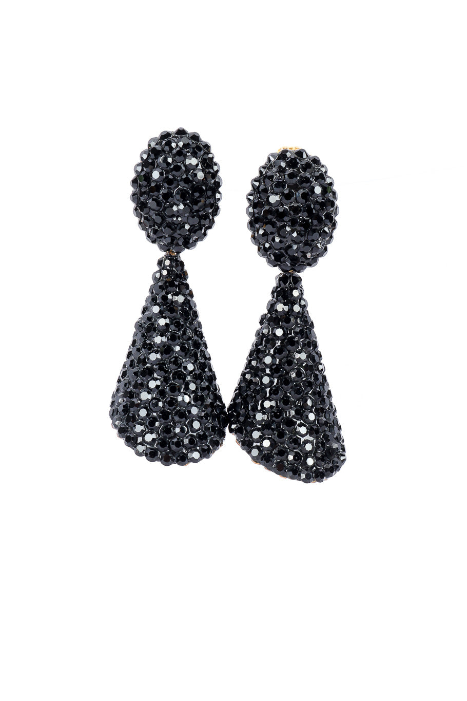 Vintage Richard Kerr Jet Black Crystal Cone Earrings front view @Recessla