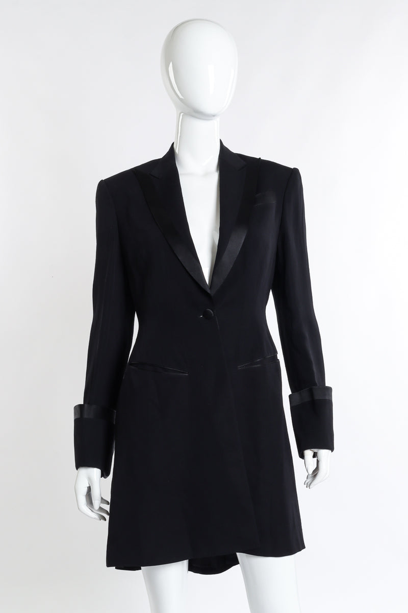 Vintage Richard Tyler Longline Satin Trim Blazer front on mannequin @recess la