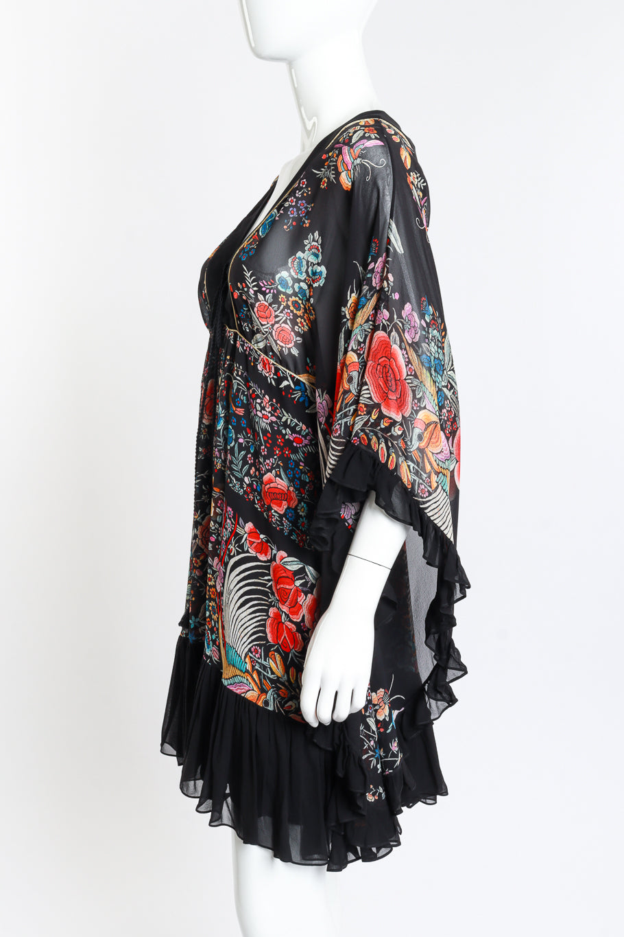 Roberto Cavalli Piano Shawl Print Ruffle Dress side on mannequin @recess la