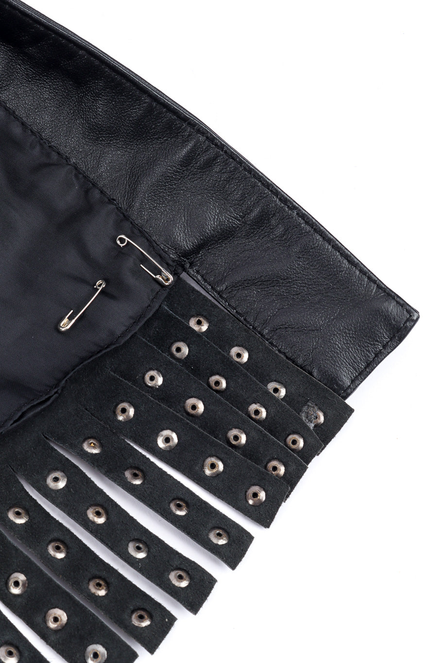 Class Roberto Cavalli Studded Leather Trench Coat split seam with safety pin closeup @recessla