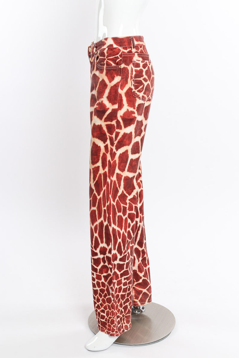 Vintage Roberto Cavalli Giraffe Print Flare Jeans side view on mannequin @Recessla