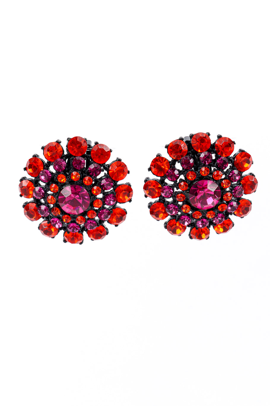 Vintage Thelma Deutsch Crystal Dome Button Earrings front @recess la