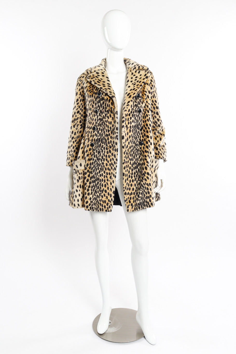 Cheetah Print Fur Coat by Russel Tayler on mannequin front unbuttoned @recessla