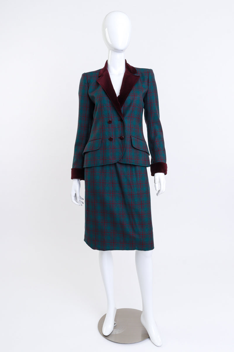 Plaid Velvet Trim Jacket & Skirt Set by Jean Louis Scherrer @Recess LA