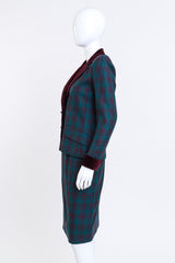 Plaid Velvet Trim Jacket & Skirt Set by Jean Louis Scherrer mannequin side @Recess LA