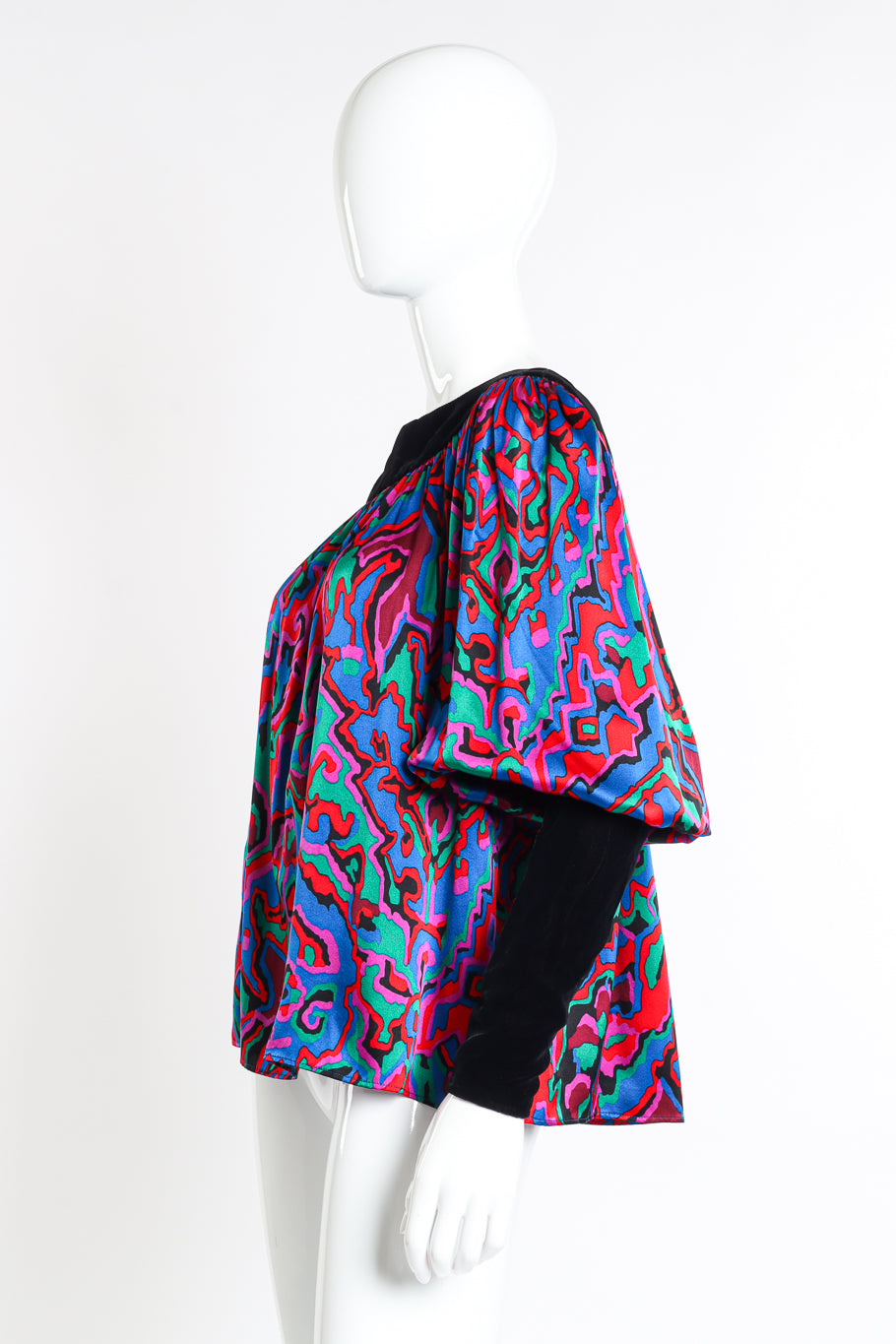 Vintage Saint Laurent Rive Gauche Abstract Print Velvet Blouse side on mannequin @recessla