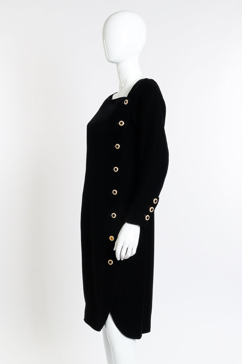 Crystal Button Velvet Dress by Saint Laurent on mannequin side @recess la