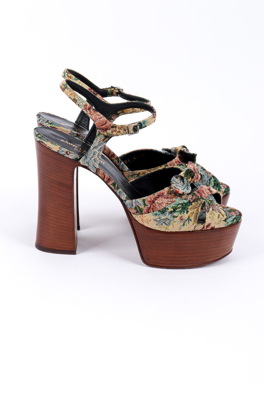 Saint Laurent Floral Tapestry Platform Heels side @recessla