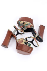 Saint Laurent Floral Tapestry Platform Heels top view laid flat @recessla