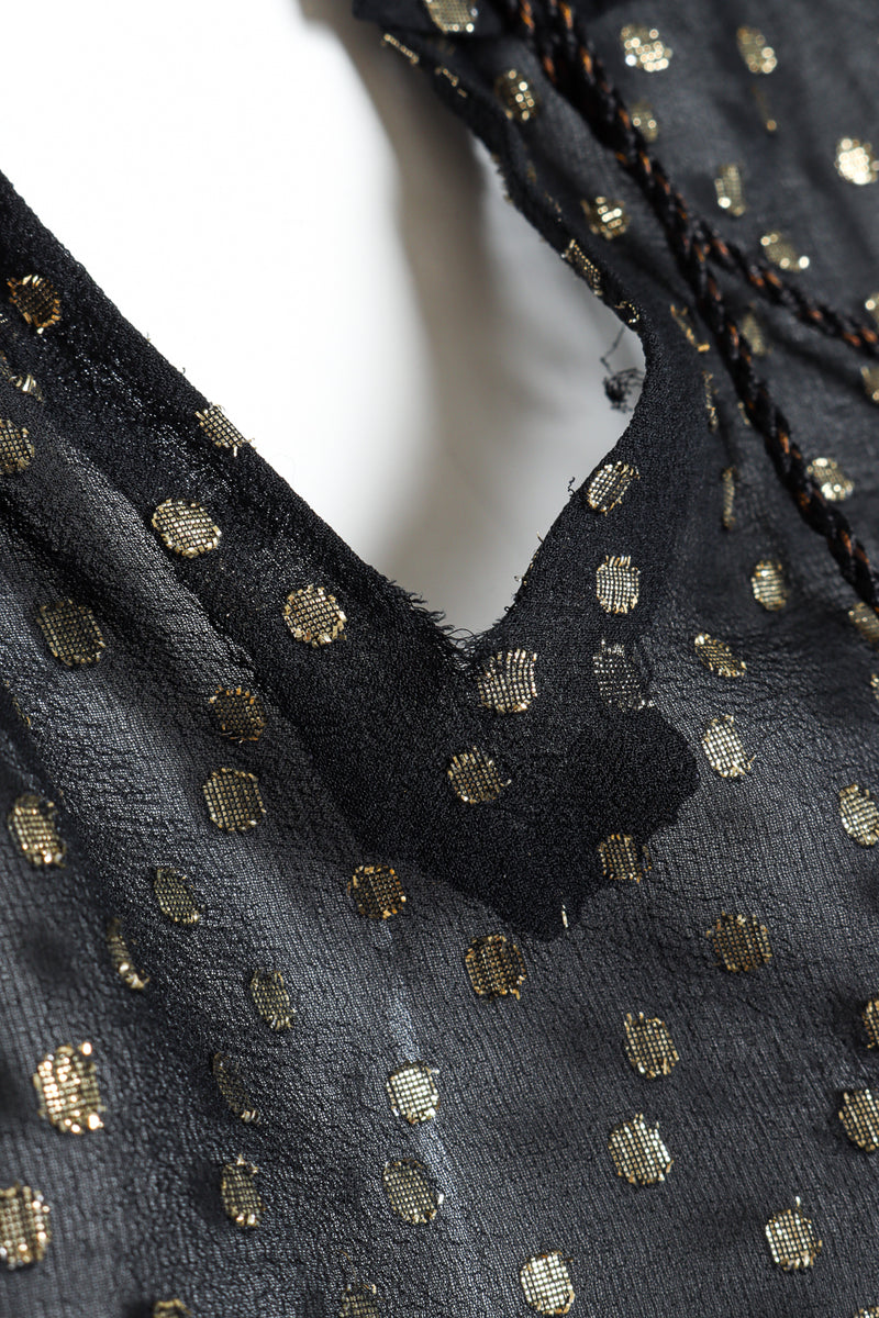 Vintage Saint Laurent Rive Gauche Polka Dot Metallic Blouse neckline tear closeup @recess la