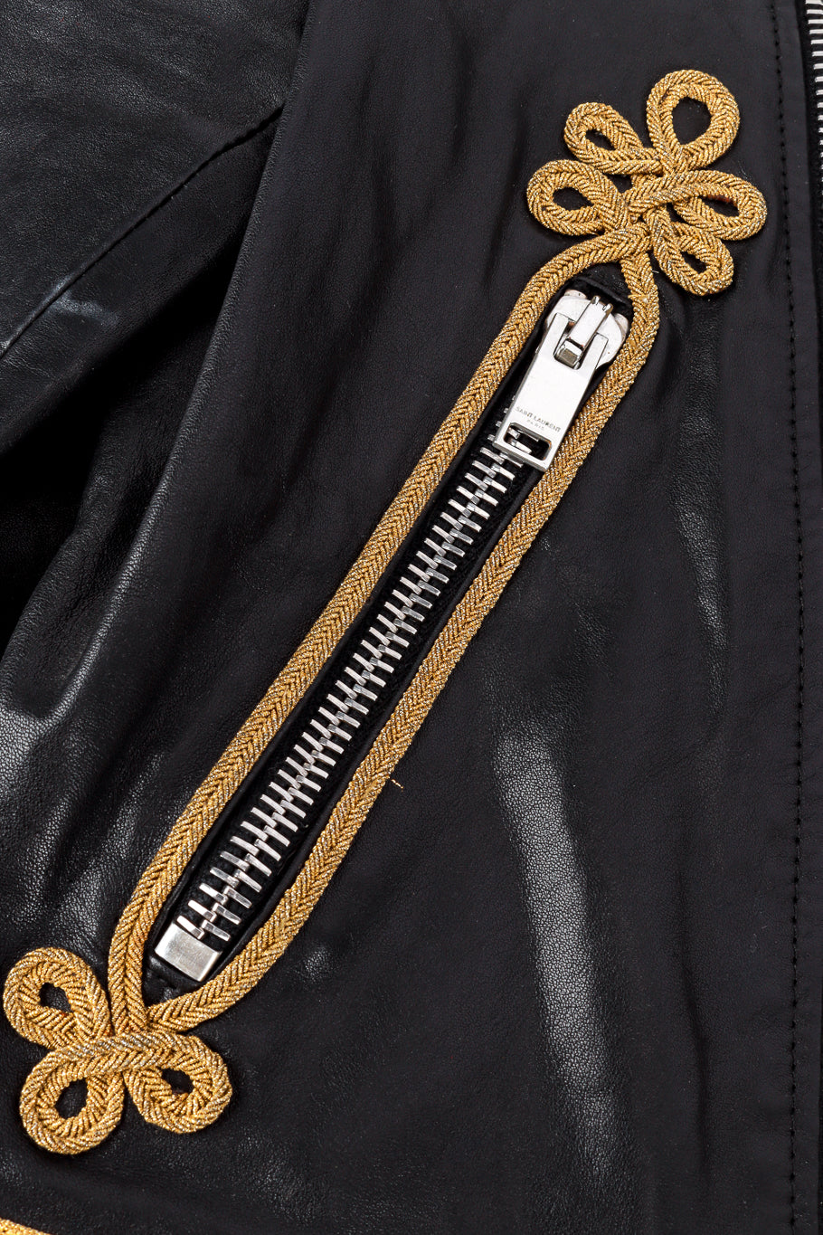 2015 S/S Soutache Trim Leather Jacket zipper pocket closeup @recess la