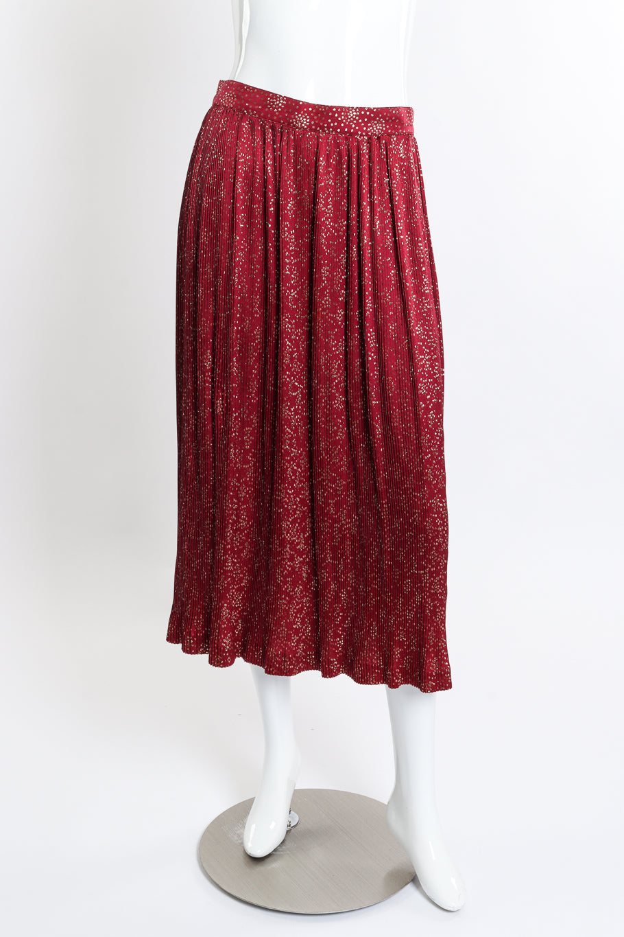 Vintage Saint Laurent Rive Gauche Metallic Ruffle Top & Skirt Set skirt front on mannequin @recessla