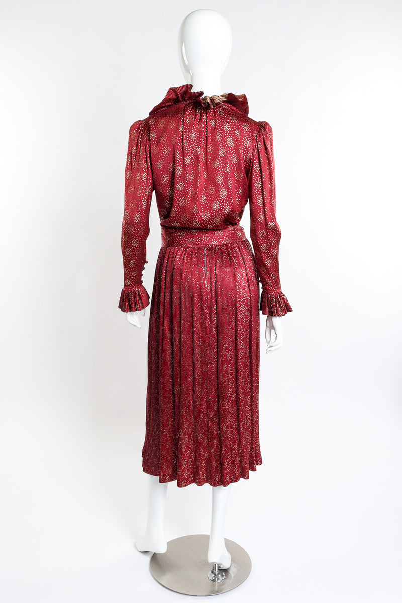 Vintage Saint Laurent Rive Gauche Metallic Ruffle Top & Skirt Set back on mannequin @recessla