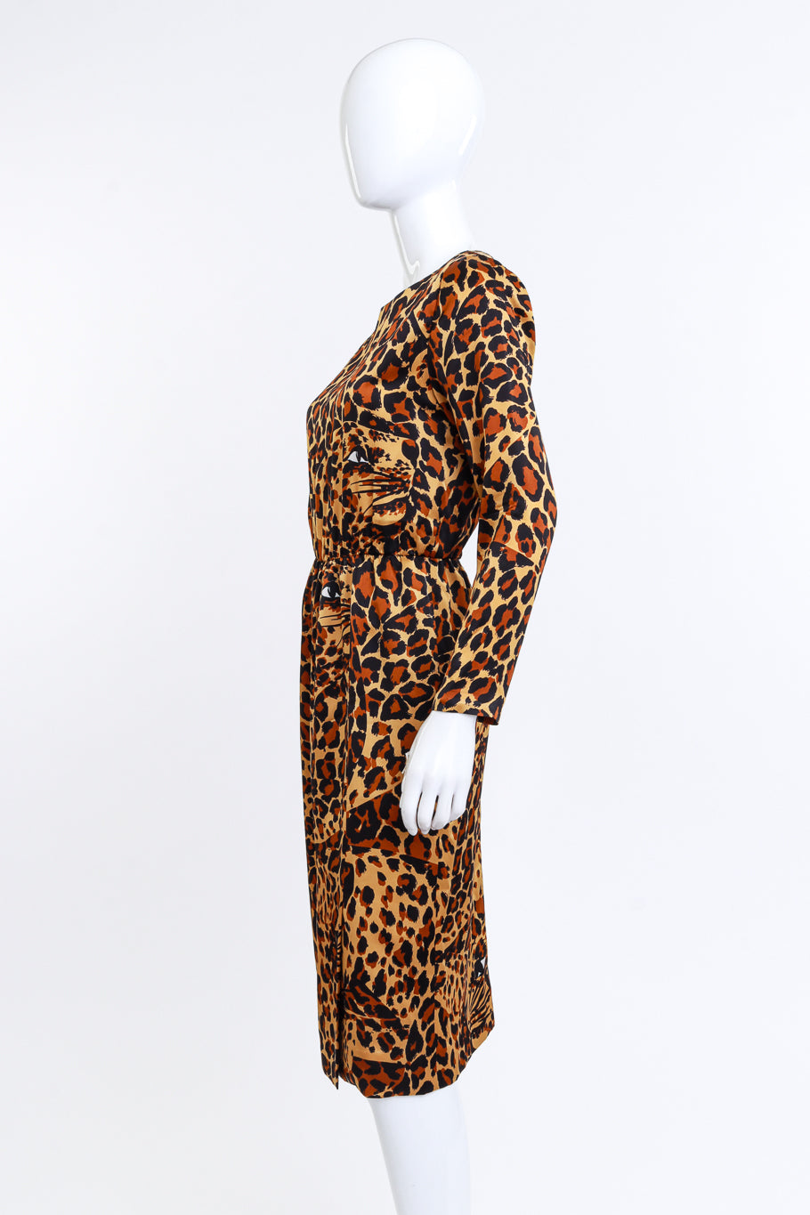 Vintage Yves Saint Laurent 1986 F/W Leopard Print Silk Dress side on mannequin @recess la