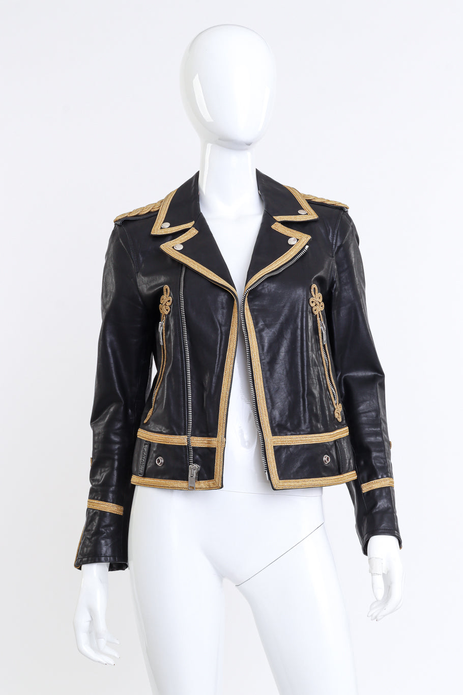 2015 S/S Soutache Trim Leather Jacket front on mannequin @recess la