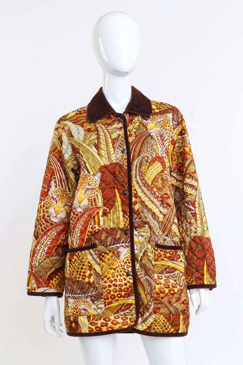 Vintage Salvatore Ferragamo Quilted Jungle Leopard Jacket front on mannequin @recess la