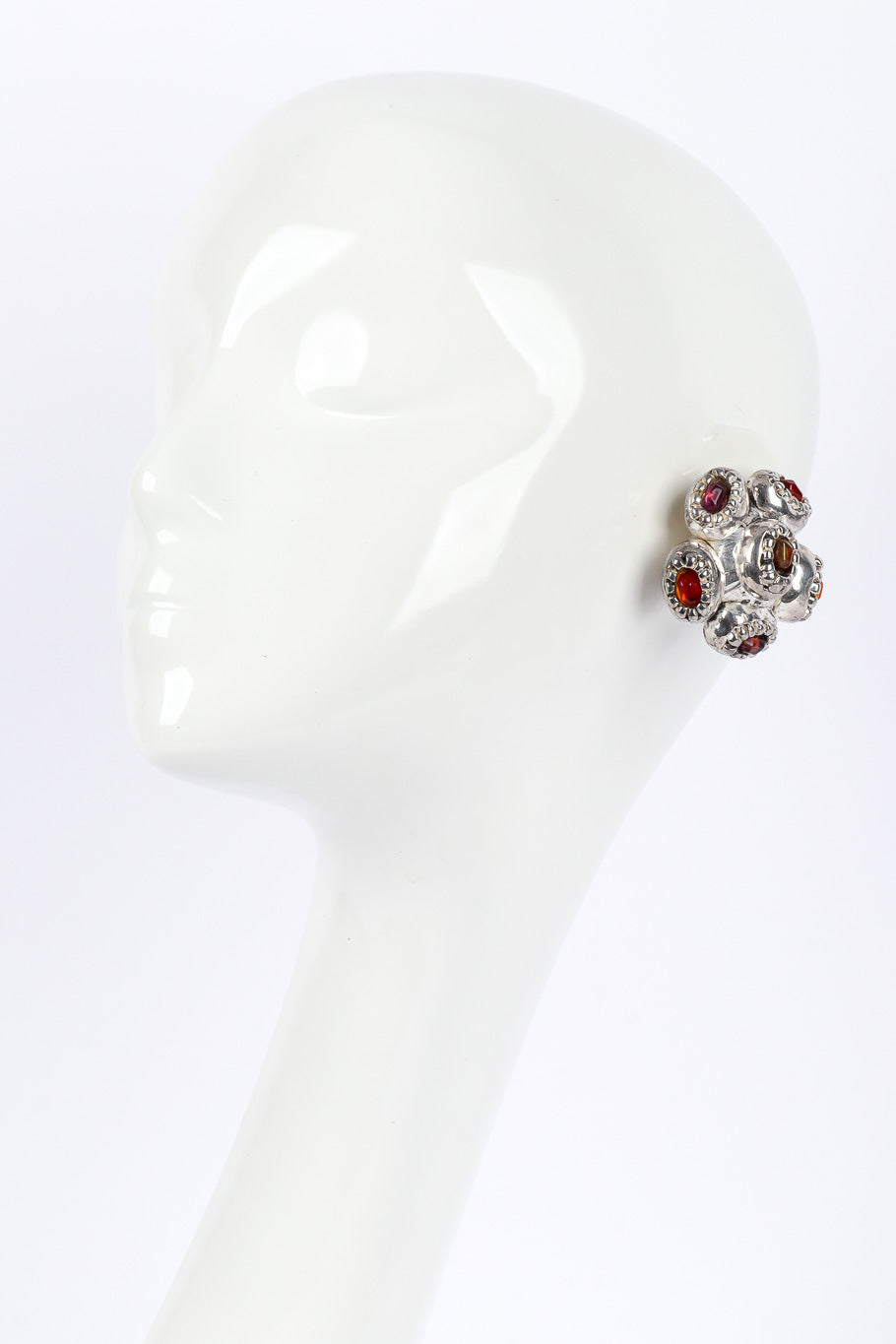 Vintage Brutalist Cabochon Cluster Earrings on mannequin @Recessla