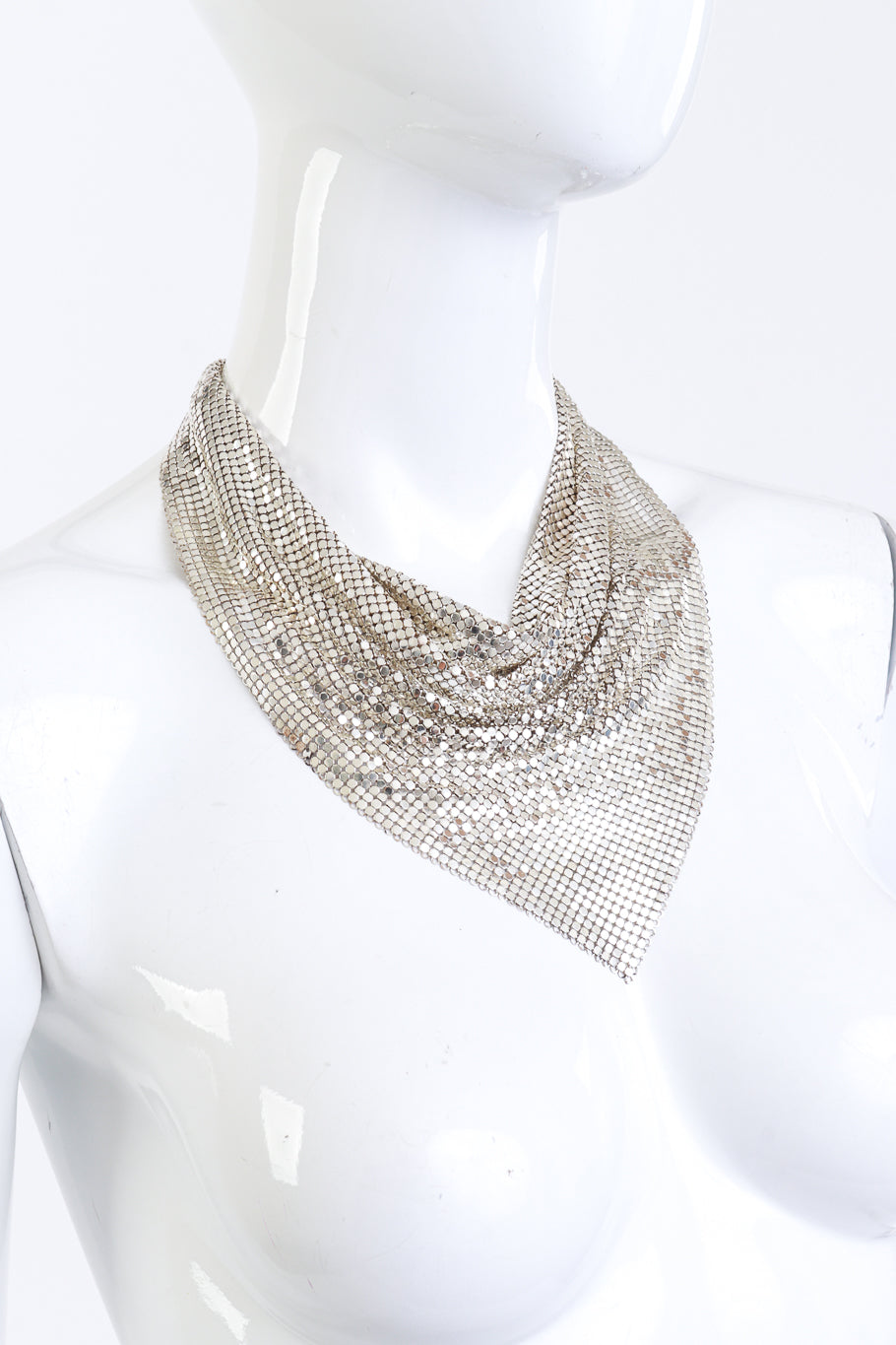 Whiting & Davis Silver Chain Mesh Bib Necklace on mannequin @RECESS LA