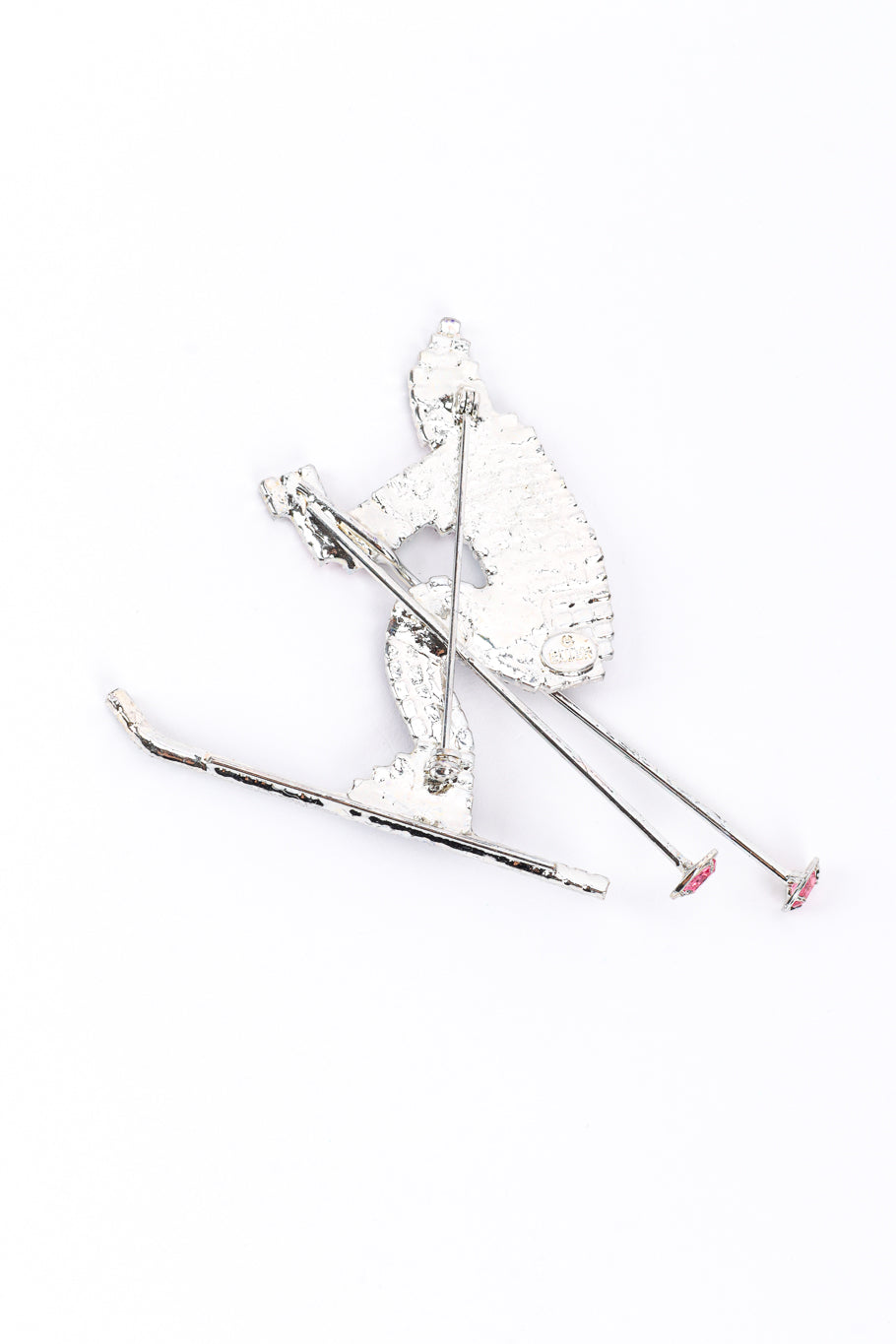 Vintage Dorothy Bauer Rhinestone Skier Brooch back @recessla