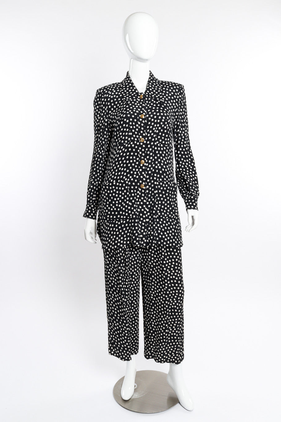 Vintage Sonia Rykiel Polka Dot Jacket and Skirt Set front on mannequin @recessla