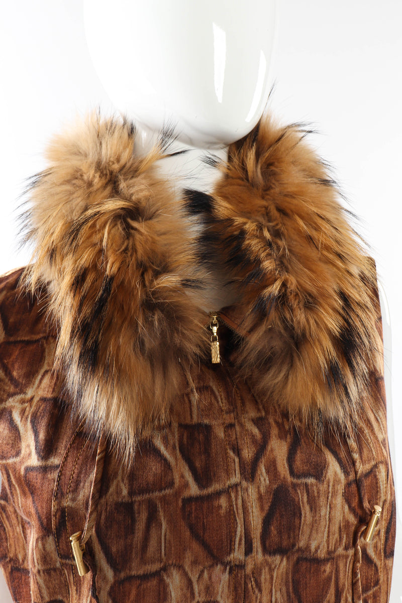 Vintage St. John Sport Giraffe Print Fur Vest front on mannequin closeup @recessla