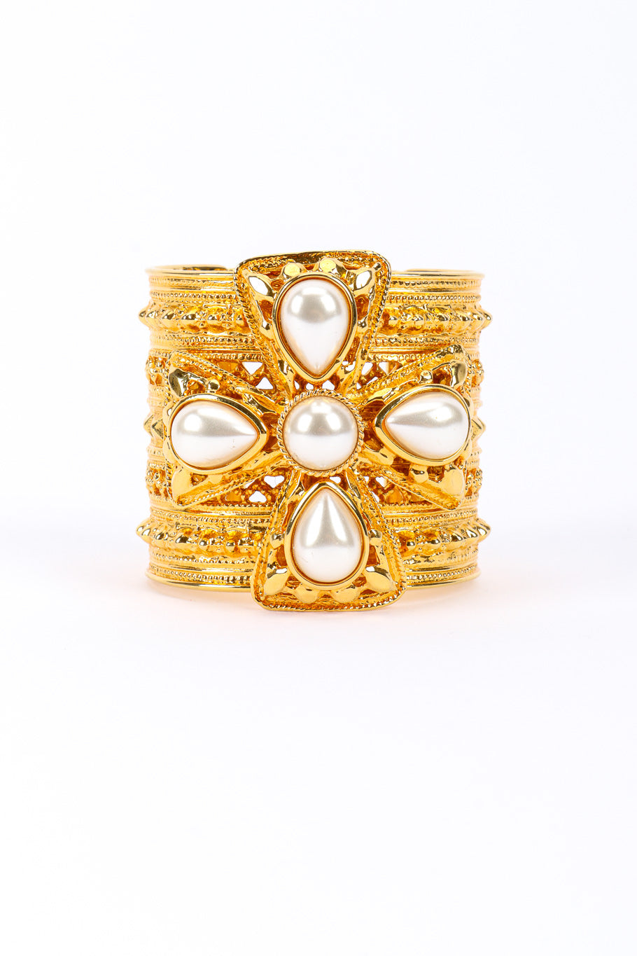 Vintage St. John Pearl Maltese Cross Cuff front @recessla