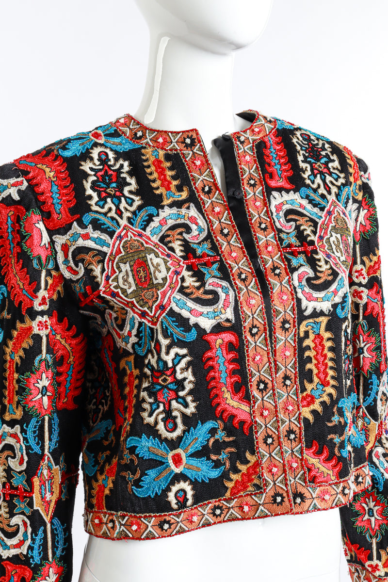 Vintage St. Martin Ethnic Embroidered Jacket front on mannequin closeup @recess la