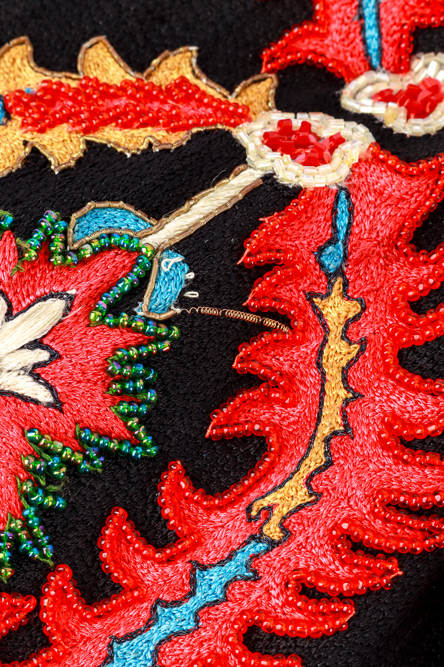 Vintage St. Martin Ethnic Embroidered Jacket fabric closeup @recess la