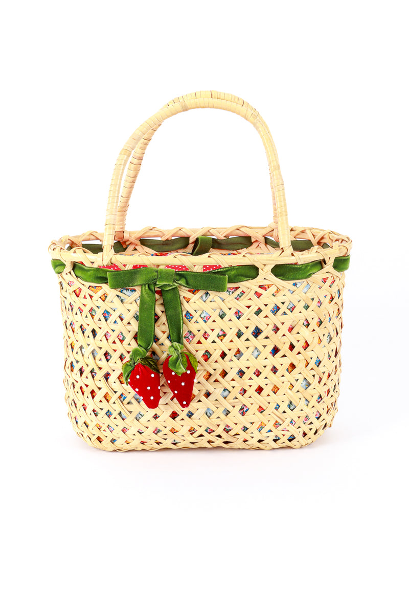 Vintage Woven Strawberry Picnic Bag front @recess la