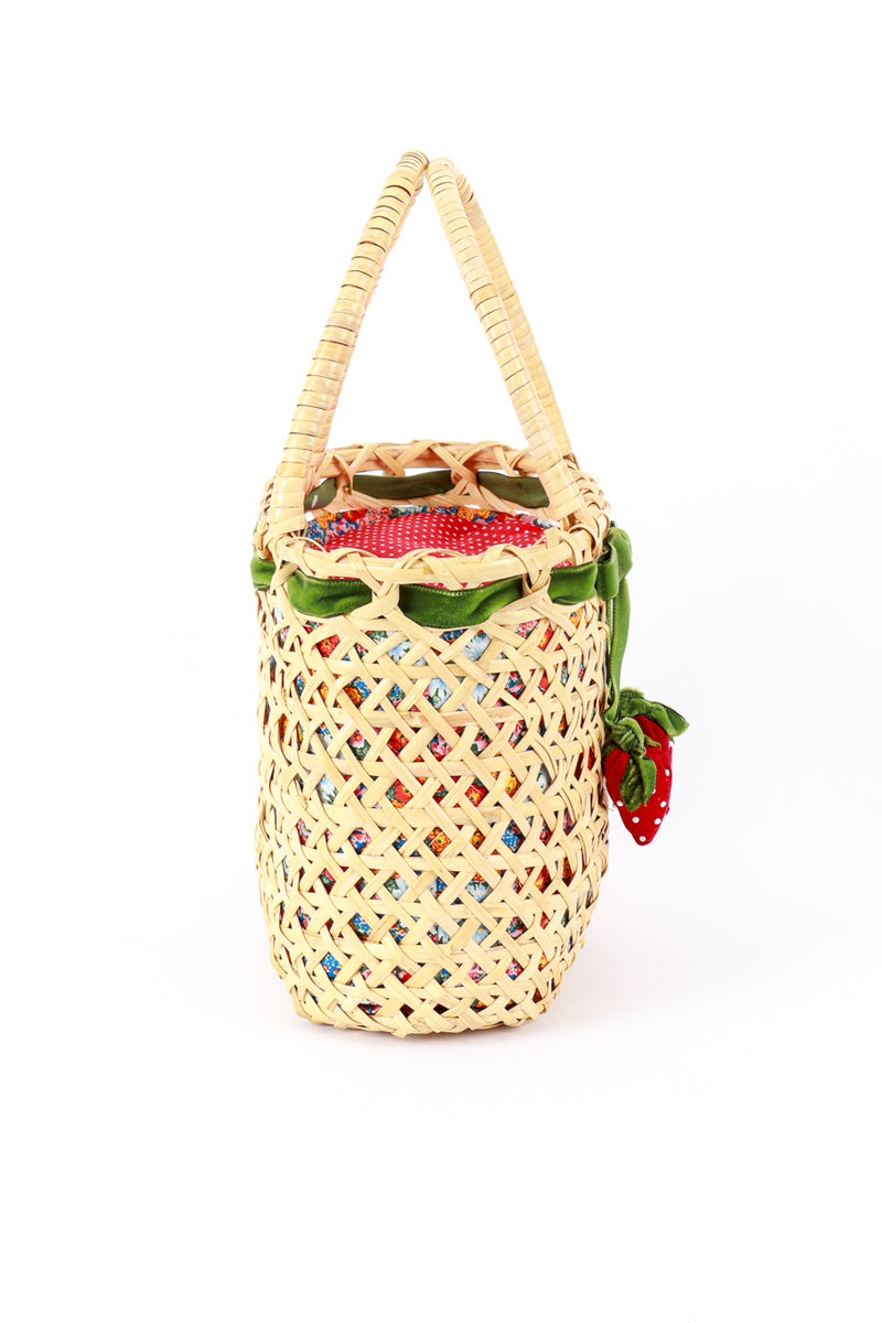 Vintage Woven Strawberry Picnic Bag right side @recess la