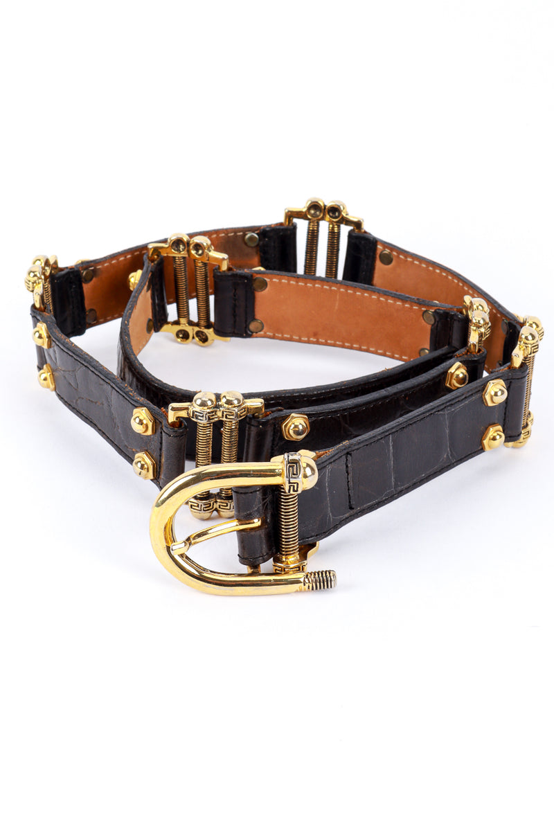 Vintage Streets Ahead Screw Stud Leather Belt front coiled @recess la