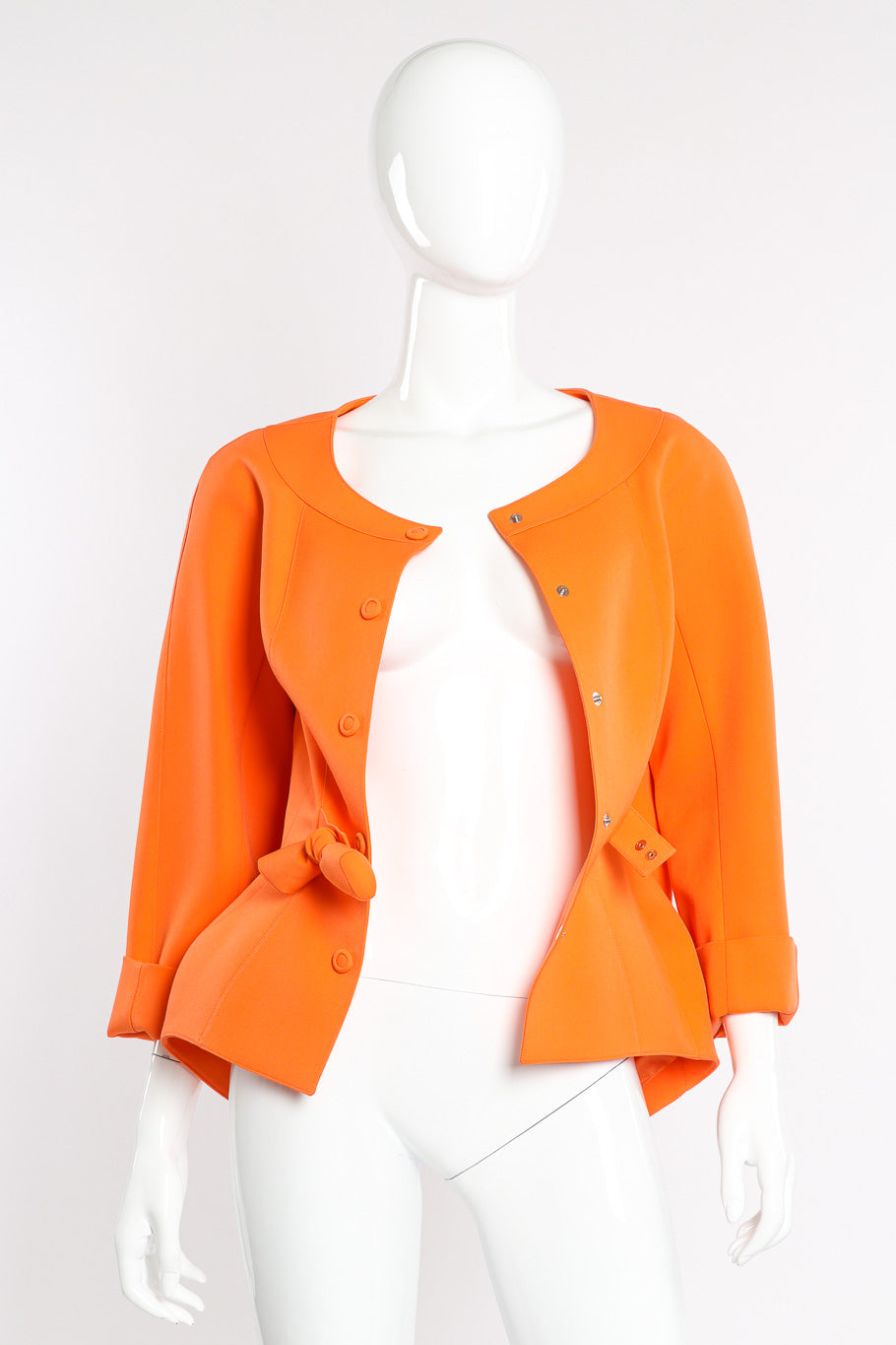 Thierry Mugler Off Shoulder Bubble Jacket front view unbuttoned on mannequin @Recessla