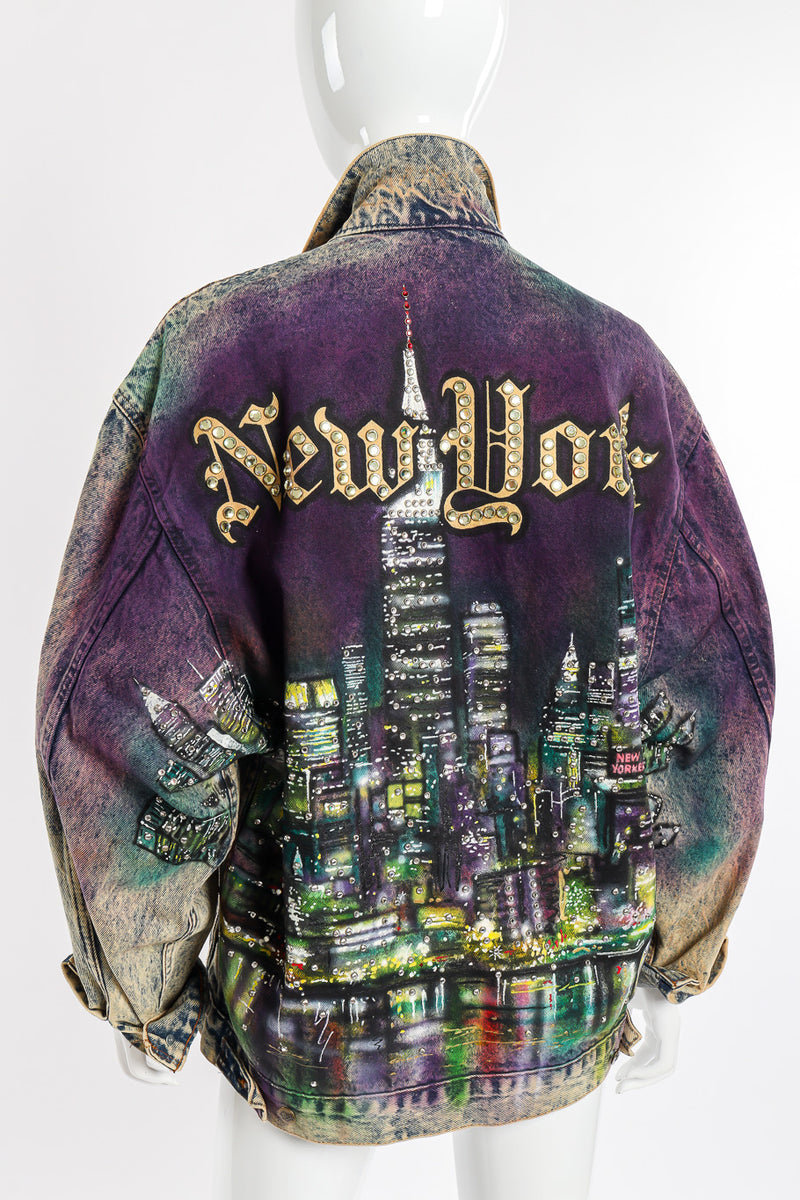 Vintage Tony Alamo The Big Apple Denim Jacket back view on mannequin @Recessla