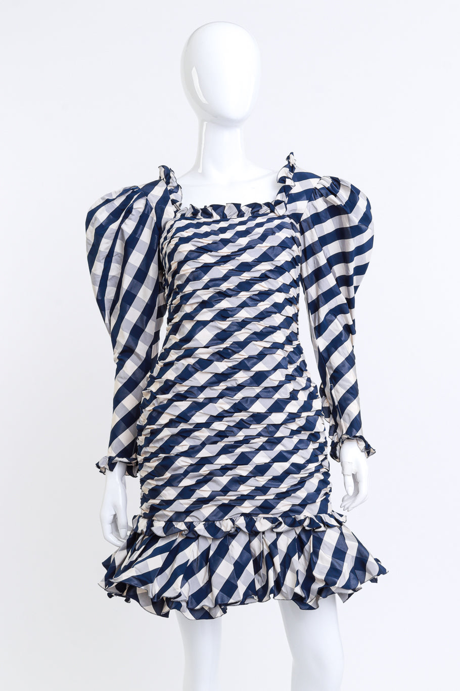 Emanuel Ungaro Ruffle & Ruched Gingham Cocktail Dress on mannequin @RECESS LA