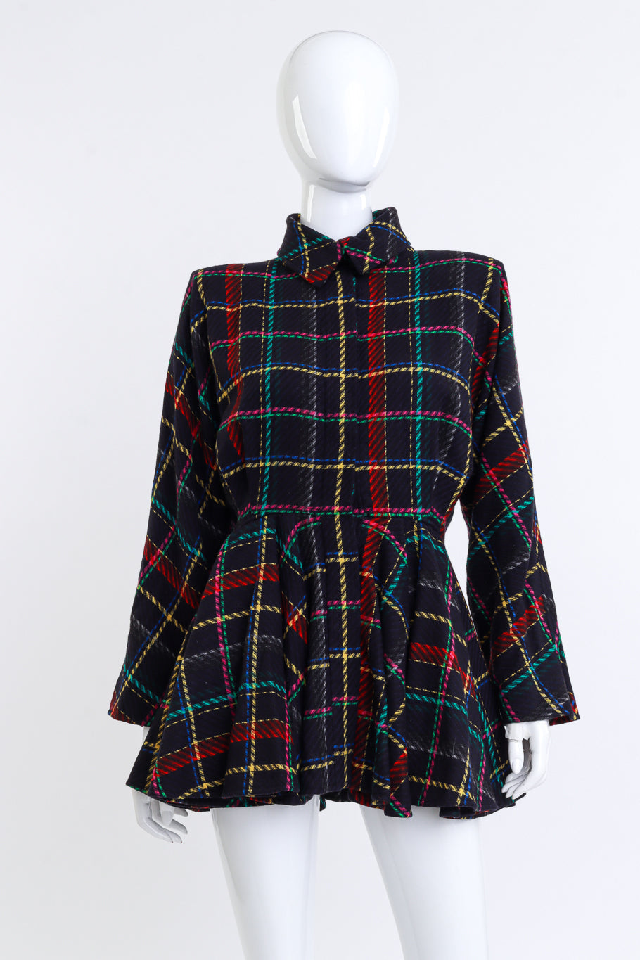 Vintage Emanuel Ungaro Plaid Peplum Jacket front on mannequin @recess la